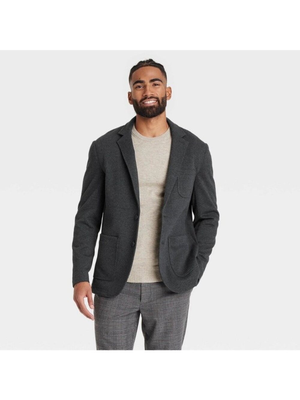 K-221 Goodfellow & Co Men's XL Charcoal Gray Knit Blazer Two-Button Closure